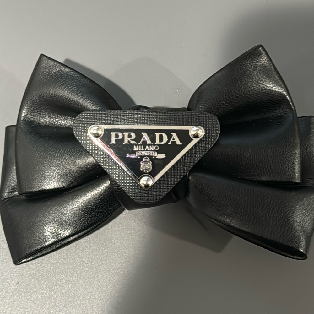 Leather Bow Hair Clip Barrette Prada